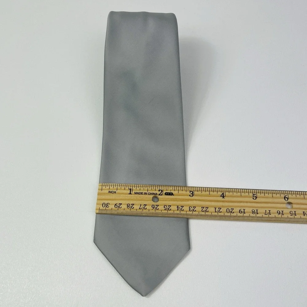 Mens Jo Renoir Paris Mens Tie Silver Solid Color Block Polyester Blend‎